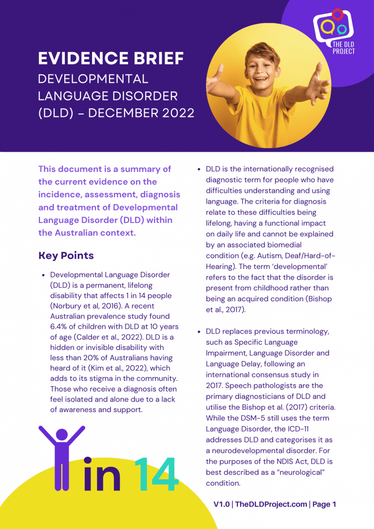 Developmental Language Disorder - Evidence Brief page 1